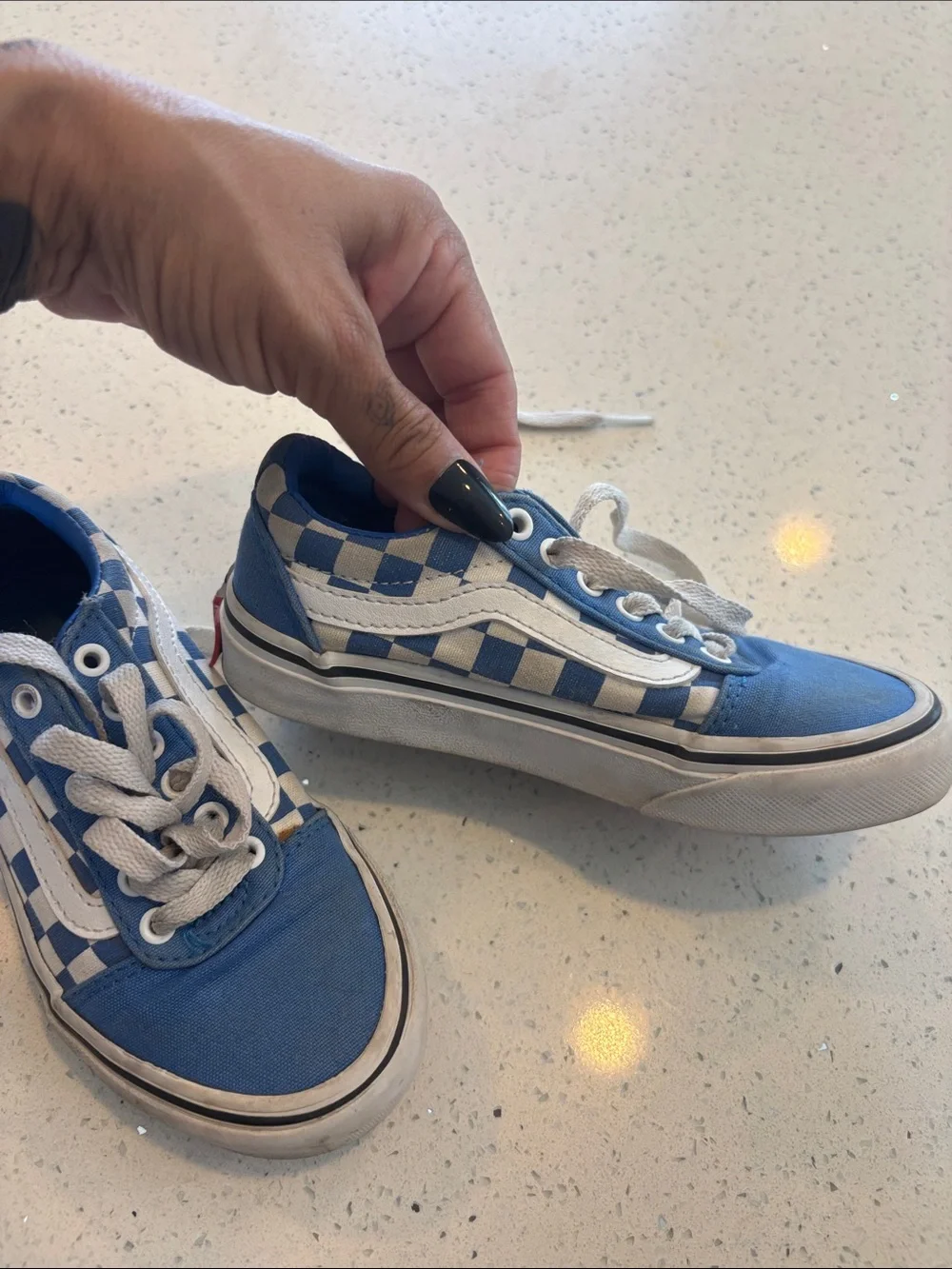 Vans Kids Blue and White Checkerboard Canvas Sneakers
